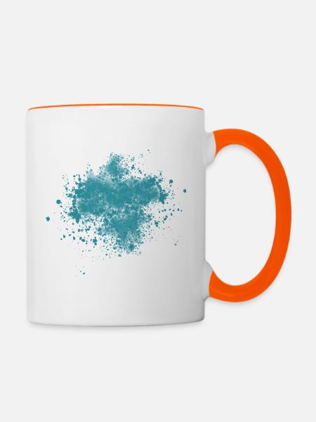 Farbspritzer in blau - Tasse zweifarbig - Weiß/Orange