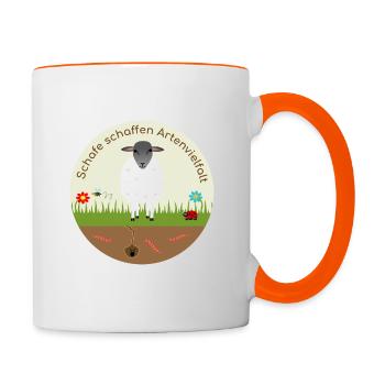 Les moutons créent de la biodiversité Les moutons de la Rhön - Mug contrasté - blanc/orange - Droite