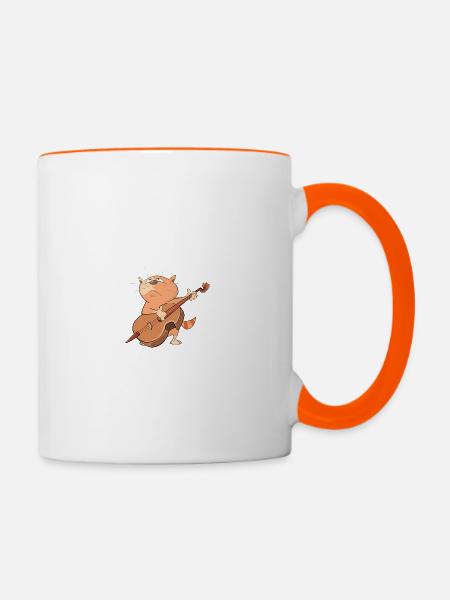 Katze spielt Musik - Tasse zweifarbig - Weiß/Orange