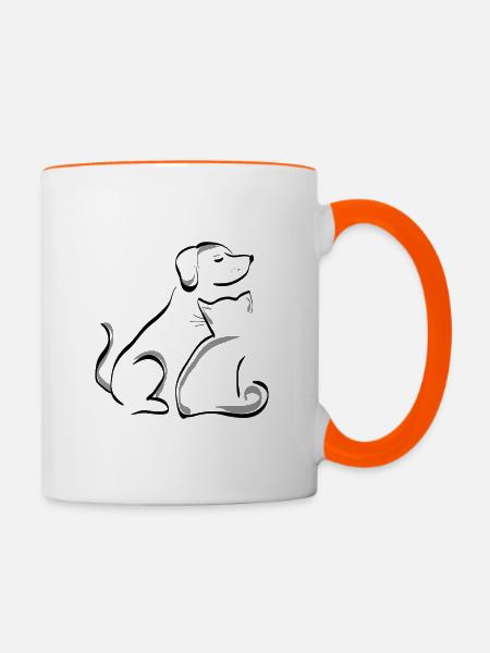 Hund mit Katze - Tasse zweifarbig - Weiß/Orange