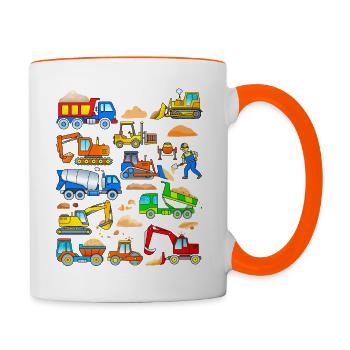 Excavator truck construction worker construction site vehicles - Contrasting Mug - white/orange - Right