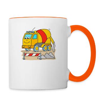 Betonmischer Kinder - Tasse zweifarbig - Weiß/Orange - Rechts