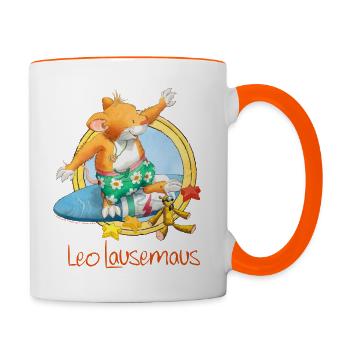 Leo Lausemaus Sommer Surfer Urlaub - Tasse zweifarbig - Weiß/Orange - Rechts