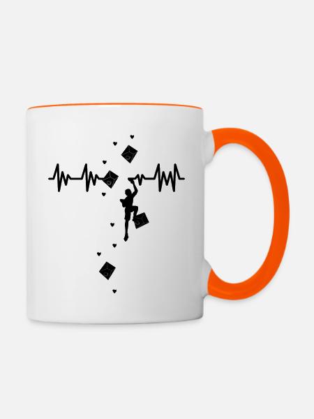 Klettern Bouldern Bergsteigen Kardiogramm - Tasse zweifarbig - Weiß/Orange