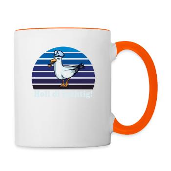 Holl di fuchtig - Plattdeutsch - Bleib gesund! - Tasse zweifarbig - Weiß/Orange - Rechts