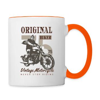 Biker Vintage Motorrad 75 original! - Tasse zweifarbig - Weiß/Orange - Rechts