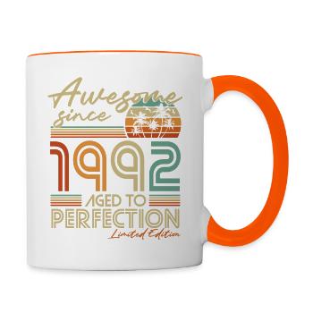 1992 Jahrgang Vintage Retro Geburtstag Geschenk - Tasse zweifarbig - Weiß/Orange - Rechts