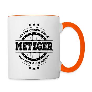 Metzger Kollegen Geburtstag Fleischer Geschenk - Tasse zweifarbig - Weiß/Orange - Rechts