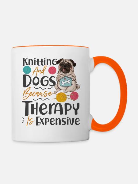 Knitting Knitter Dog Pug Knitting - Tasse zweifarbig - Weiß/Orange