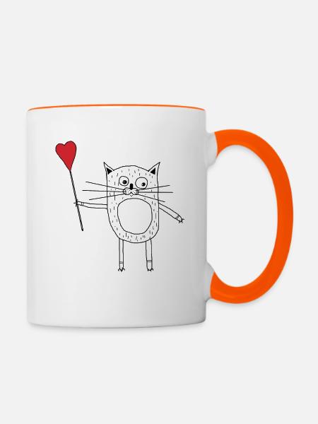 Ich liebe Katzen - Tasse zweifarbig - Weiß/Orange