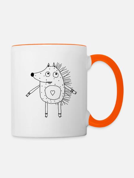 Igel mit Herz - Tasse zweifarbig - Weiß/Orange