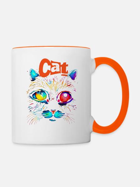 Katzen-Designs - Tasse zweifarbig - Weiß/Orange