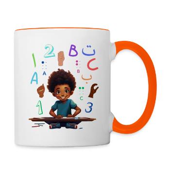 ABC Shirt zum Schulstart - Tasse zweifarbig - Weiß/Orange - Rechts