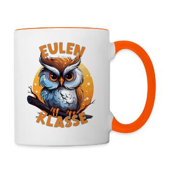 Cartoon Eulenklasse Grundschule Klassentier Eule - Tasse zweifarbig - Weiß/Orange - Rechts