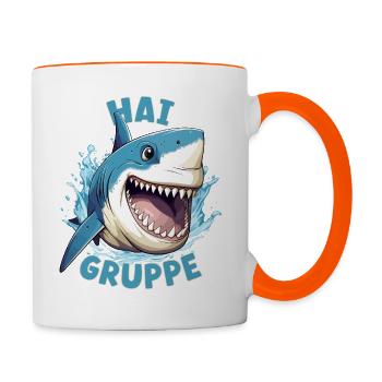 Comic Haigruppe Kindergarten Gruppentier Hai - Tasse zweifarbig - Weiß/Orange - Rechts