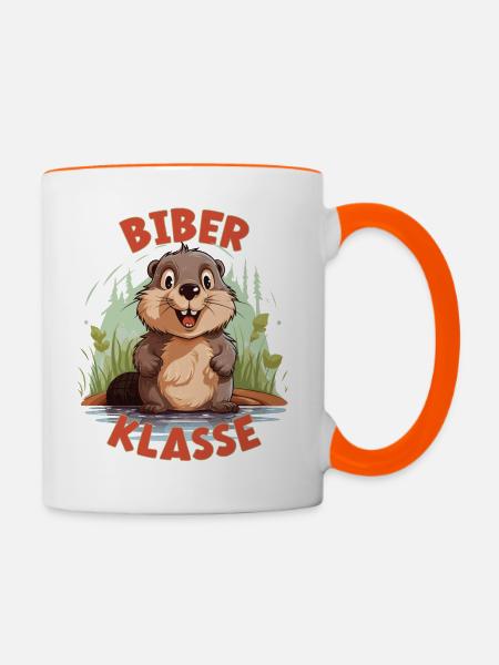 Cartoon Biberklasse Grundschule Klassentier Biber - Tasse zweifarbig - Weiß/Orange