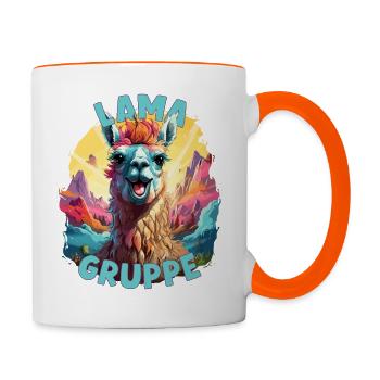 Comic Lamagruppe Kindergarten Gruppentier Lama - Tasse zweifarbig - Weiß/Orange - Rechts