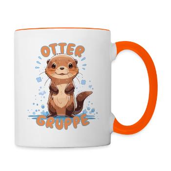Süßes Ottergruppe Kindergarten Gruppentier Otter - Tasse zweifarbig - Weiß/Orange - Rechts