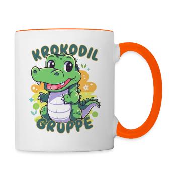Süßes Krokodilgruppe Kindergarten Gruppentier - Tasse zweifarbig - Weiß/Orange - Rechts