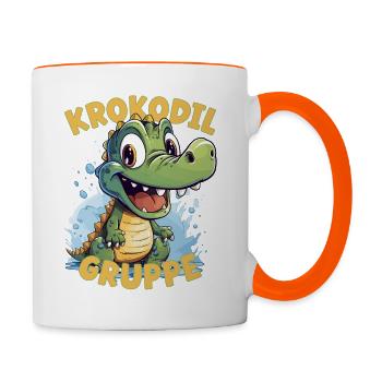 Comic Krokodilgruppe Kindergarten Gruppentier - Tasse zweifarbig - Weiß/Orange - Rechts