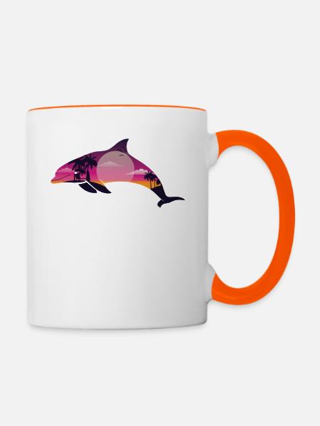 Dolphin Palm Tree Sunset - Tasse zweifarbig - Weiß/Orange