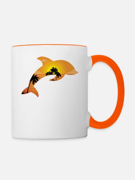 Dolphin Palm Tree Sunset - Tasse zweifarbig - Weiß/Orange