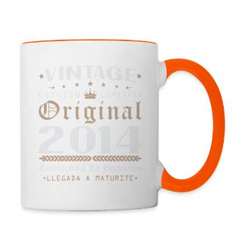 Vinatge 2014 Geburtstagsgeschenk - Tasse zweifarbig - Weiß/Orange - Rechts