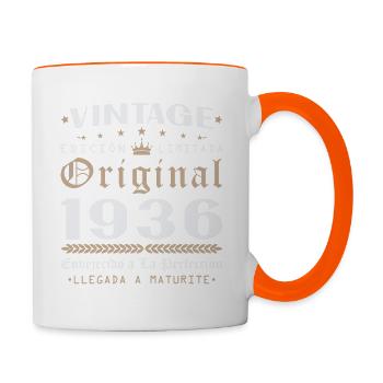 Vinatge 1936 Geburtstagsgeschenk - Tasse zweifarbig - Weiß/Orange - Rechts