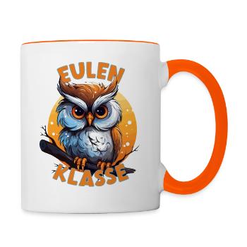 Cartoon Eulenklasse Grundschule Klassentier Eule - Tasse zweifarbig - Weiß/Orange - Rechts