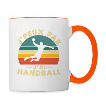 Ich kann kein Handball-T-Shirt für Handball haben - Tasse zweifarbig - Weiß/Orange - Rechts
