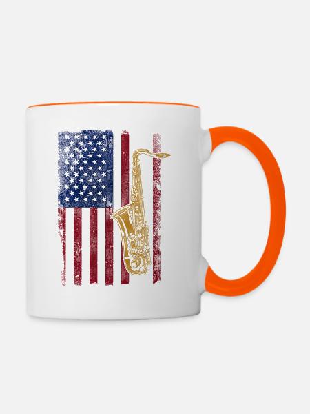 Saxophone American Flag - Tasse zweifarbig - Weiß/Orange