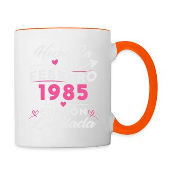 40ème Anniversaire Femme 40 Ans Fait En 1985 Février - Mug contrasté - blanc/orange - Droite