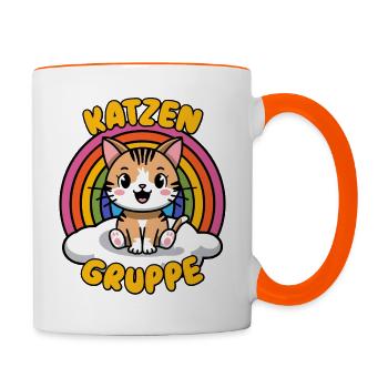 Süßes Katzengruppe Kindergarten Gruppentier Katze - Tasse zweifarbig - Weiß/Orange - Rechts
