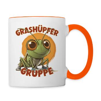 Cartoon Grashüpfergruppe Kindergarten Gruppentier - Tasse zweifarbig - Weiß/Orange - Rechts