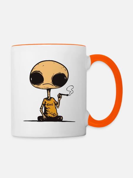 Lässige Alien-Graffiti - Tasse zweifarbig - Weiß/Orange