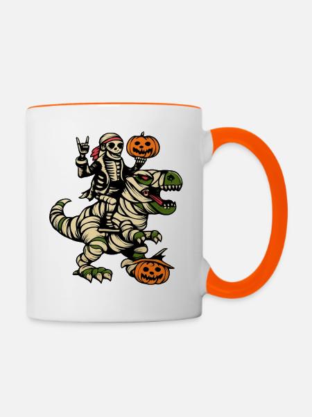 Skelett Reiter Halloween - Tasse zweifarbig - Weiß/Orange