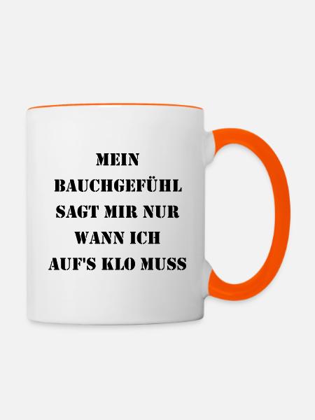 Bauchgefühl & Klo - Tasse zweifarbig - Weiß/Orange