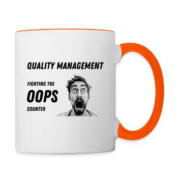 Qualitätsmanagement - Kampf gegen den Hoppla-Zähler - Tasse zweifarbig - Weiß/Orange - Rechts