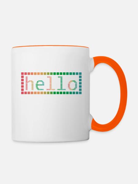 Hello in Pixels - Tasse zweifarbig - Weiß/Orange