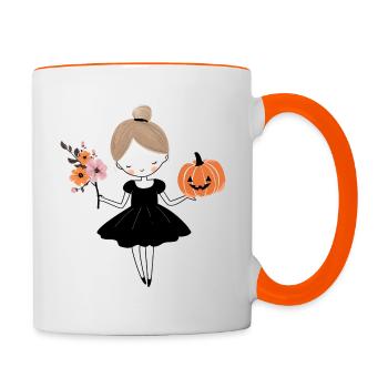 Halloween Ballerine Fille Fleurs et Citrouille - Mug contrasté - blanc/orange - Droite