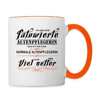 Tätowierte Altenpflegerin ist netter! - Tasse zweifarbig - Weiß/Orange - Rechts