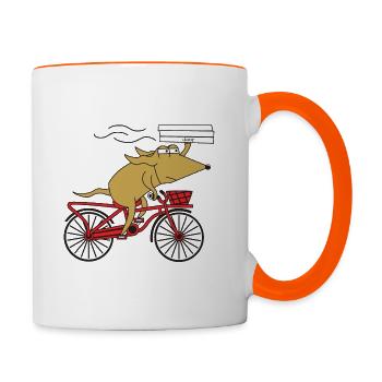 Petit chien de dessin animé livrant des pizzas - pour Doglovers - Mug contrasté - blanc/orange - Droite