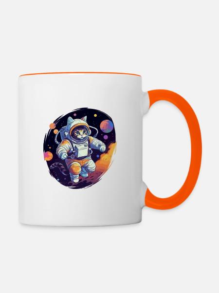 Katze Weltraum Astro - Tasse zweifarbig - Weiß/Orange