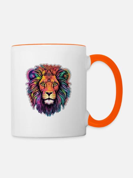 Löwe Himmlisch - Himmlisches Brüllen - Tasse zweifarbig - Weiß/Orange