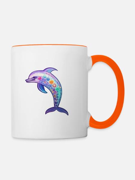 Kawaii Dolphin - Fantastische Ozeanträume - Tasse zweifarbig - Weiß/Orange