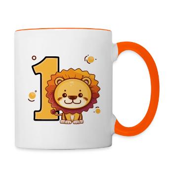 1. Geburtstag Geschenkidee 1 Jahr alt Löwe - Tasse zweifarbig - Weiß/Orange - Rechts