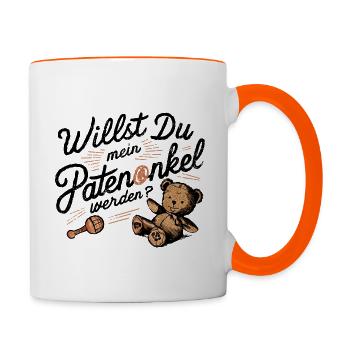 Willst du mein Patenonkel werden - Tasse zweifarbig - Weiß/Orange - Rechts