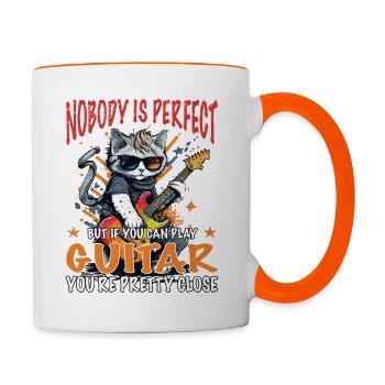 Gitarre Katze - Niemand ist perfekt - Gitarrist - Tasse zweifarbig - Weiß/Orange - Rechts
