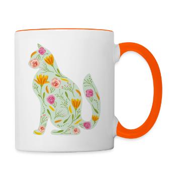Floral cat - Contrasting Mug - white/orange - Right