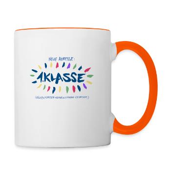 Neue Adresse: Erste Klasse - Tasse zweifarbig - Weiß/Orange - Rechts